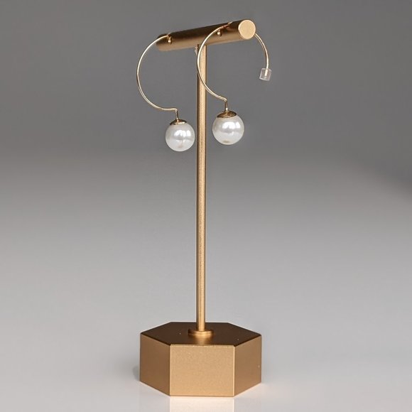 Faux Pearl & Gold Hoop Drop Earrings - Picture 3 of 3